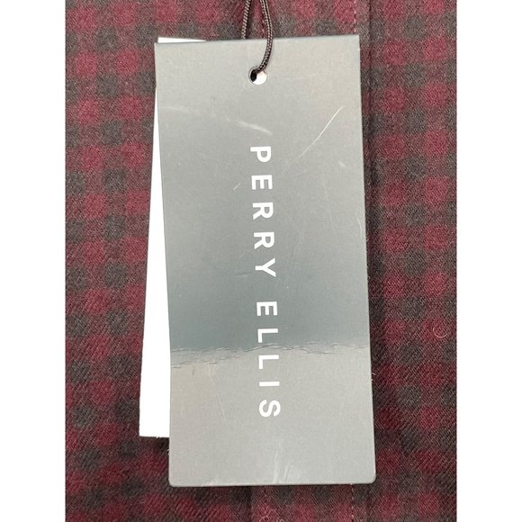 Perry Ellis Men’s Button Down Shirt M Long Sleeves Maroon Checkered Pattern - Picture 7 of 13